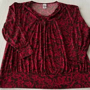 Just My Size Red and Black Floral Blouse